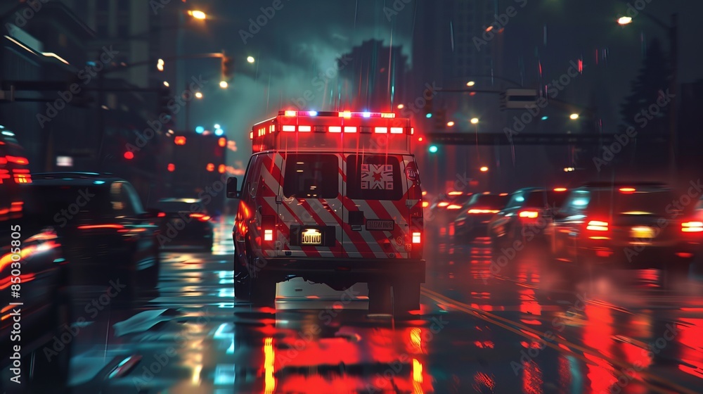 Paramedic Ripping Through Skin Paramedic Responding to an Emergency: In an ambulance, a paramedic ...