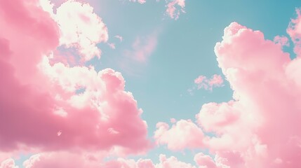 Fototapete - Pink sky with white clouds valentines day sweet dream background love and happiness : Generative AI