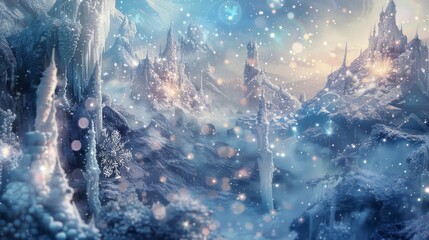 Imaginative winter magic with whimsical ice formations background