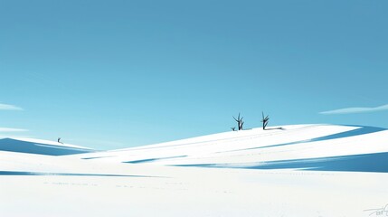 Sticker - Stark lines capture simplicity of snow-covered winter field background