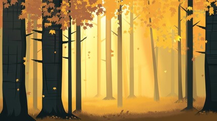 Wall Mural - Clear warm light illuminates minimalist autumn forest background