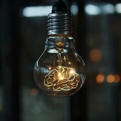 Illuminated Brain Concept in Light Bulb