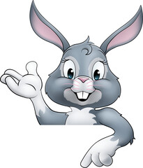 Poster - Easter Bunny Rabbit Cartoon Character Peeking Sign