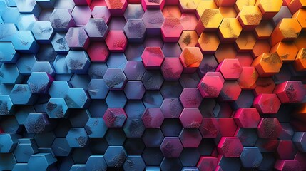 Wall Mural - Pentagons with inner gradients, bright and vibrant colors for a volumetric effect, hd quality, digital illustration, high contrast, geometric precision, modern design, artistic composition.