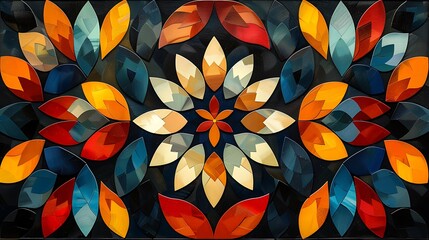 Wall Mural - Repeating pentagons forming a floral pattern, bright and bold colors, hd quality, digital illustration, geometric precision, high contrast, modern design, artistic composition, intricate details.