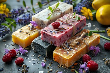 Wall Mural - A bunch of soap bars sitting on top of a table