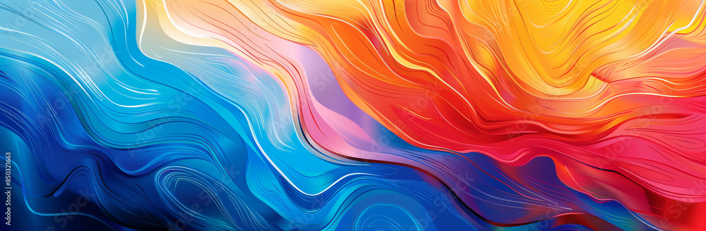 Abstract background with colorful waves, wavy lines and curves in blue ...