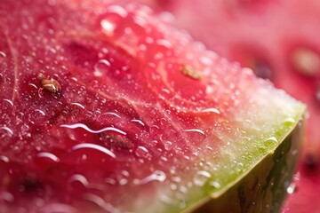 Wall Mural - Vibrant Watermelon Slice Close-up with Glistening Juice Droplets