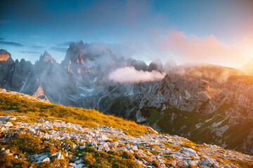 Wall Mural - Scenic surroundings of the rocky massif Cadini di Misurina. Tre Cime di Lavaredo, South Tyrol, Europe.