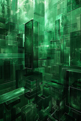 Wall Mural - Discover abstract metallic green and black lines in a futuristic cyber-inspired design.