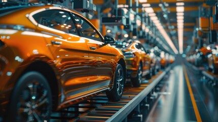 Naklejka na meble Photo of automobile production line. Welding car body. Modern car assembly plant. Auto industry. High-tech factory