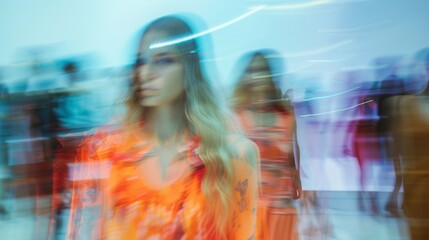 Poster - As the models make their way down the runway their delicate features blur into a dreamy haze.