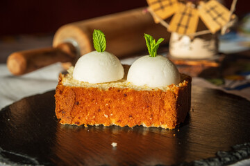 desert with ice cream and cake 