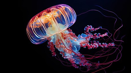 Wall Mural - Luminescent jellyfish glowing underwater