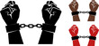 © Oleksii - set of different shackled or handcuffed hands