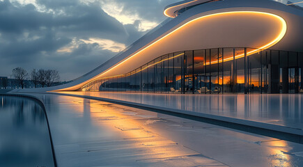 Poster - A great representation of external architectural lighting using modern LED lighting in Europe. Generative AI.