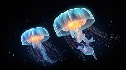 Wall Mural - Bioluminescent jellyfish floating in deep sea