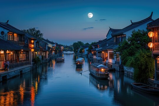 Ancient towns in China, at night