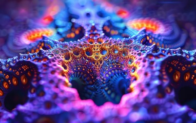 Wall Mural - ai generated illustration of a vibrant close-up of a colorful fractal pattern with intricate details