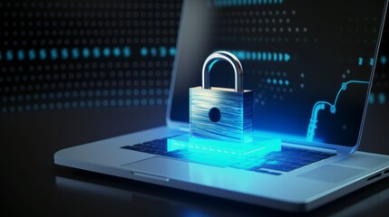 Poster - a padlock secured around a computer monitor, illustrating the concept of data protection.