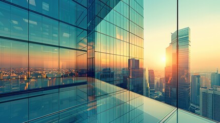 Leinwandbilder - A modern skyscraper reflecting the cityscape around it, showcasing contemporary urban architecture. Generative AI.