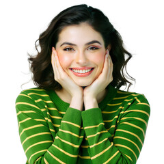 Wall Mural - Smiling woman in green sweater on transparent background