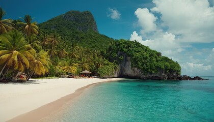 Tropical island with sandy beach and pristine water