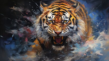 expressionist painting of a tiger focused on the camera