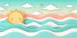 ©  J. GALIÑANES STOCK - Illustration for children depicting summer, with the sun and ocean waves in 3D paper cutout style, suitable for decoration, banners, websites, or wallpapers.