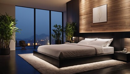 Poster - Modern bedroom interior with blank wall for copy space design