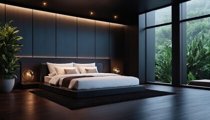 Wall Mural - Modern bedroom interior with blank wall for copy space design