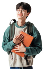 Sticker - png happy korean student boy student portrait backpack.