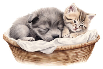 Wall Mural - PNG Kitten basket mammal animal transparent background