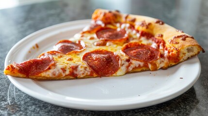 A slice of freshly baked pepperoni pizza served