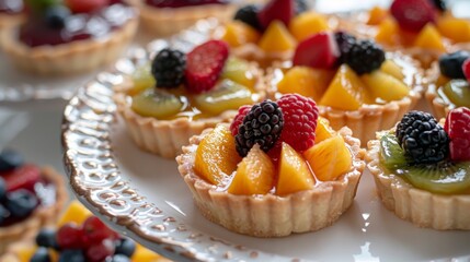 A plate of colorful fruit tarts fresh fruity