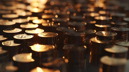 Poster - Planning and strategy rows of coins for finance and business background progress or successful concept businessman showing growing real estate stocks investing in stock market digital  : Generative AI