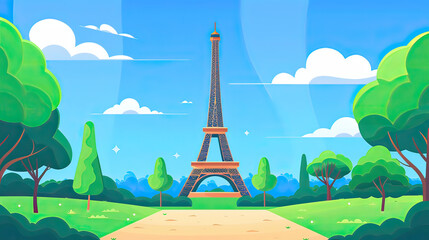 icon logo sign symbol iconic Eiffel tower built Paris France 2024 view color PSG Dior holiday post card image tour Yves Saint game blue sky cloud day love city grass green park place scene vector art.