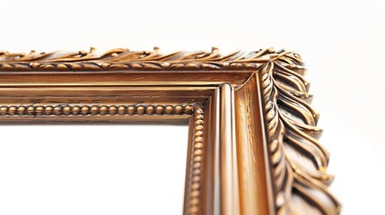 Aufkleber - Antique Gold Brown Classic Old Vintage Wooden Rectangle mockup canvas frame isolated on white background Blank and diverse subject molding baguette Design element use for paint mirror  : Generative AI