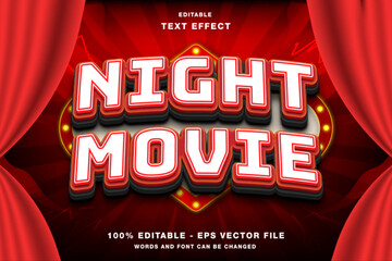 Wall Mural - Night Movie 3D Editable Text Effect Template Style Premium Vector