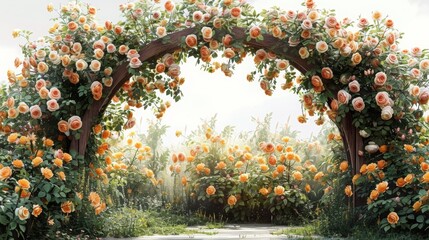 Wall Mural - a country rose garden wooden arch way with yellow and white roses