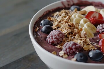 Wall Mural - A close - up of a homemade acai bowl topped with granola and fresh fruit