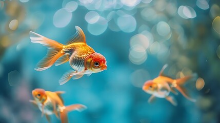 Wall Mural - goldfish in an aquarium with reflections : Generative AI