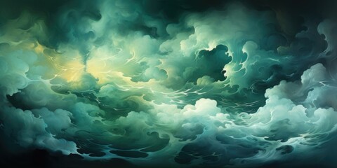 Wall Mural - Emerald background with smoky clouds