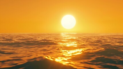 Poster - Bright sunset with large yellow sun under the sea surface : Generative AI