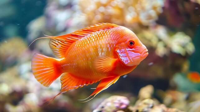 Orange parrot fish in the aquarium Red Parrot Cichlid Aquarium fish : Generative AI