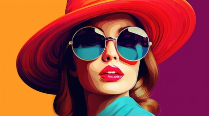 pop art woman with sunglasses colorful retro illustration