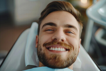 Wall Mural - AI generated photo of young handsome man during appointment at dental clinic