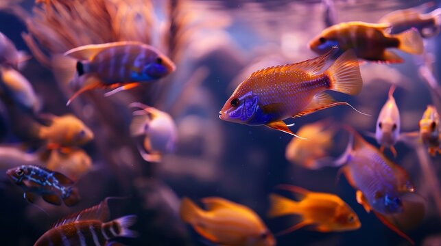 aquarium with cichlids fish from lake malawi : generative ai