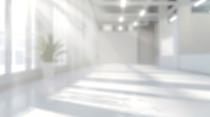 Fototapete - Abstract blurred modern workspace background white indoor interior office or hospital with window and the light with copy space Blurry backgrounds for advertising and business presenta : Generative AI