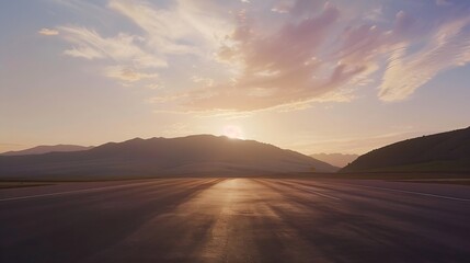 Wall Mural - Straight asphalt road and mountain with sky clouds background at sunset : Generative AI